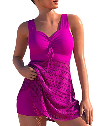 chuangminghangqi Badeanzug Damen 2 Teilig Große Größe Tankini Push up mit Shorts Bademoden Blu Cut Out Tank Top Bikini Swimsuits mit Badeshorts Schwimmanzug Bauchweg Badebekleidung(Rosa,XXL)