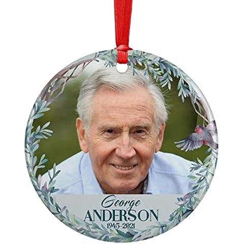 Olive Wreath, Memorial Christmas Ornament Personalized with Photo, Name & Date, Upload Photo & Picture, 7 Designs, Memorial Ornaments Loss of Loved Ones – D8 Cover