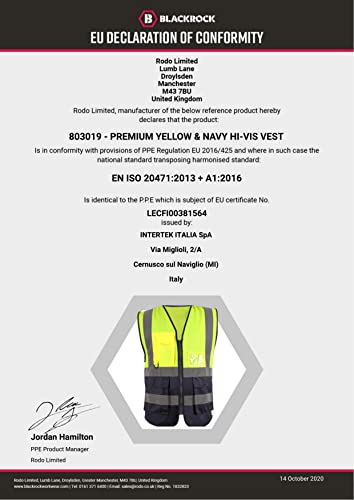 Blackrock Yellow & Navy Premium Hi Vis Vest Fully EN Certified, Size XL - 8