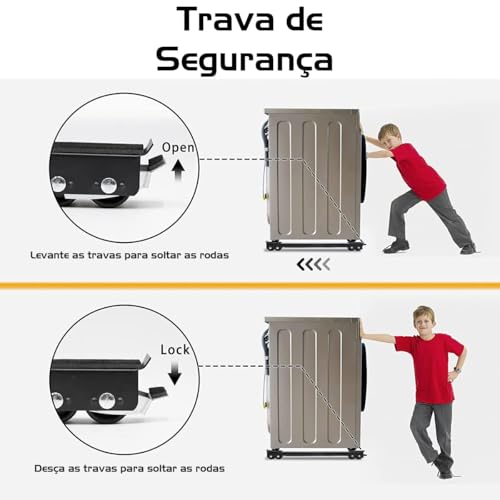 Suporte com Rodinhas Ajustáveis ​​para Eletrodomésticos – Base Reforçada para Máquina de Lavar, Gela