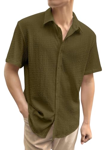 Image of GRECIILOOKS Men's Polycotton Shirt |Stylish Casual Regular Fit Shirts | Textured Half Sleeve | Slim Fit | Business & Meeting Ready (Available in Plus Size)