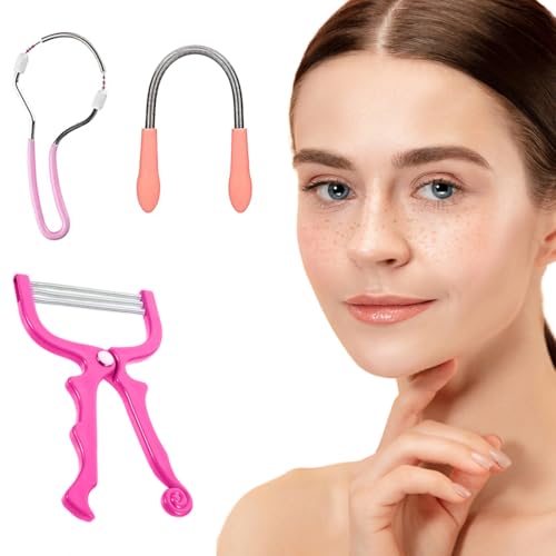 OPVYAEU 3 Stück Gesichtshaarentfernung Frühling Epilierer Frühling Gesicht Haar Rasierer Handheld Threading Schönheit Werkzeug Gerät Gesicht Haarentferner für Männer Frauen (Zufällige Farbe)