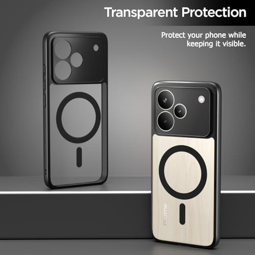 Image of Amazon Basics Back Cover for Realme P4 Pro 5G Compatible with Mag-Safe | Shockproof Design | Hard Transparent Back Case (Black Mag-Safe)