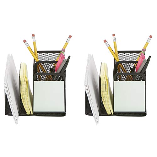 Image of Mind Reader HILLORG2-BLK 2 Piece Mesh, Pen, Pencil, Paperclip, Thumbtack Holder, Office Supplies Storage Organizer, Sticky Notes, Index Cards, Black