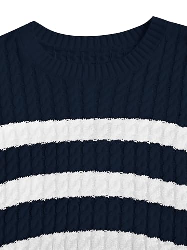 Image of ZAFUL Women's Striped Sweaters Casual Crew Neck Long Sleeve Pullover Oversized Cable Knit Loose Jumper Tops
