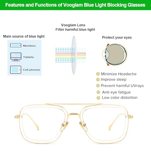 Image of VOOGLAM Blue Light Glasses for Women Men Computer Phone Street Anti Eyestrain Dry Eyes Aviator Alvira Trend