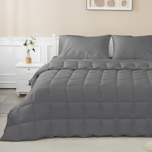 sunflower King Duvet Insert Comforter Down Alternative Filling Cotton Shell All Season Hypoallergenic Warm Breathable Noiseless Steel Gray Machine Washable 88"x104"with Corner Taps