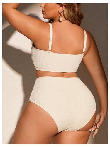 OYOANGLE Women's Plus Size Swimsuits 2 Piece Textured Twist Ruched Bathing Suit High Waisted Bikini Sets2