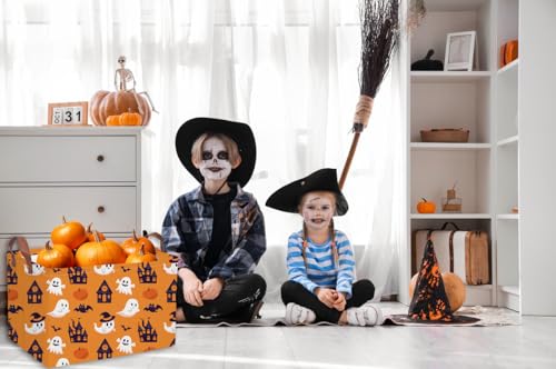 Image of Essme Rectangular Halloween Basket,Kids Baskets Empty with Handles,Cute Baskets for Kids Halloweens Room Decor,Boys and Girls, Candy Basket(Yellow Castle Ghost)
