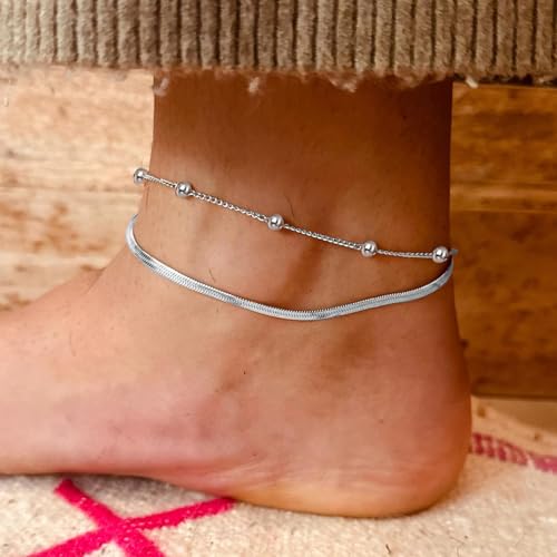 Image of Waterproof Ankle Bracelets for Women Gold Anklets Non Tarnish Pearl /Figaro /Cuban /Snake Chain Anklet Adjustable Anklets for Womens Summer Beach Anklet Foot Jewelry for Women Gift