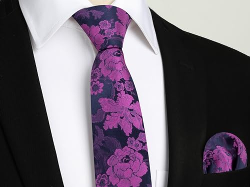 Image of Enlision Ties for Men Floral Tie Handkerchief Cufflinks Set Formal Flower Classic Mens Necktie & Pocket Square Wedding