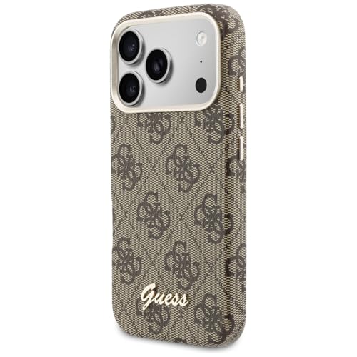 Coque iPhone 17 Pro Guess 4G Script Marron Premium Look Luxueux