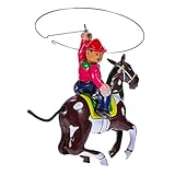 Juguetes antiguos: cuando el del reloj se abrió, el caballo comenzó la cuerda en la mano se agitó, juguete de construcción de vaquero