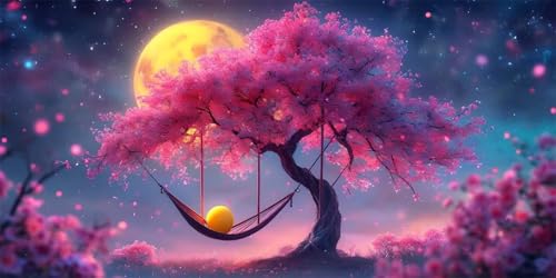 Diamond painting luna y árbol DIY de 70x40cm para manualidades de adultos 4