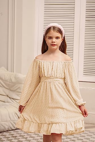 Grace Karin CL1575A22-07_08Y@#YFEYYF Girls Long Sleeve Casual Dress Ruffle A-Line Elegant Party Dress Apricot 8Y thumb #3