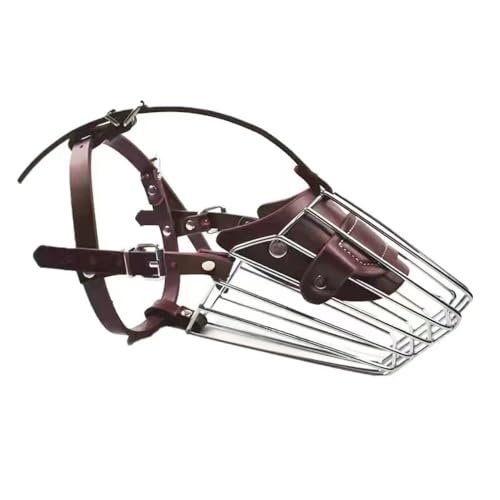 HCOSBIN ピットブルドッグ マズル ワイヤーバスケット アムスタッフ ピットブル メタルマスク 調節可能なレザーストラップ 噛みつきや誤飲を防ぐ犬用口輪 ロットワイラー、フレンチ・ブリー、カネ・コルソ ペット用中型・大型犬用吠え防止鉄口ケージ (レッ