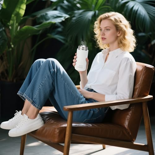 Simcat botella de agua pequeña de acero inoxidable aislada al vacío de 9 oz con mango miniatura 6