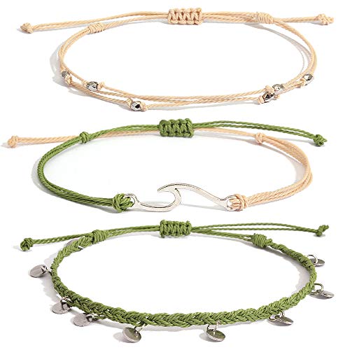 Image of Waterproof String Anklets Cute Beaded Ankle Bracelets Beach Wave Anklet Stainless Steel Coin Boho Ankle Jewelry for Women
