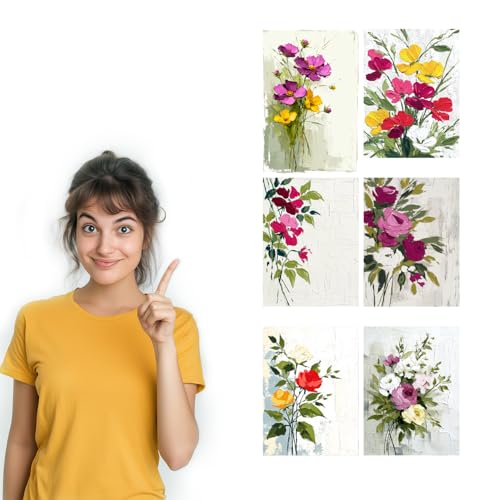Image of SiddArtify Floral Wall Art Prints Set - Textured Flower Poster for Living Room Bedroom Office Decor - 8x12 inch Board Pack of 6