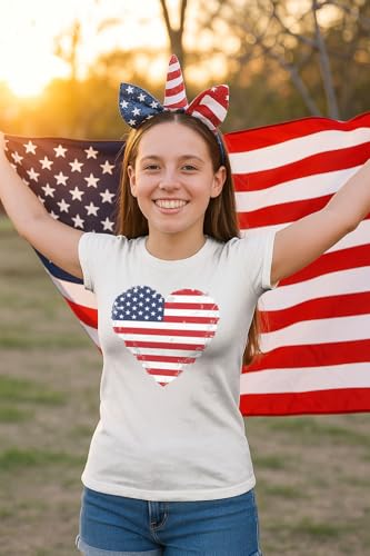 Image of Tstars Fitted Tee for Girls 4th of July Shirt | Patriotic American Cute Kids Heart Graphic Horse T-Shirt