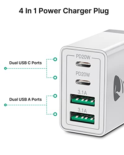 image for Aioneus 40W USB C Fast Charger, 4-Port USB Wall Charger Plug with Dual