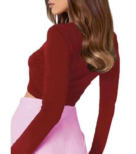 Image of THE BLAZZE Women's Cotton Stylish Stretchable Deep V Neck Full | Long Regular Fit Crop Top for Women L465