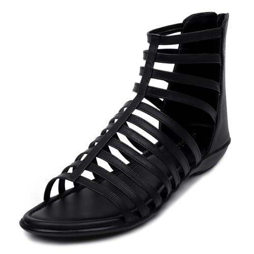 Image of TRASE Flats Gladiator With Zip Closure For Women Sandals| Gladiator High-Tops Sandals For Women | Stylish & Comfortable | College, Office, Shopping, Outdoor & Beach Wear
