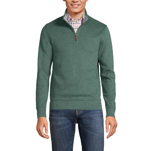 Lands' End Mens Bedford Rib Quarter Zip Sweater Deep Woodland Green Heather Regular X-Large