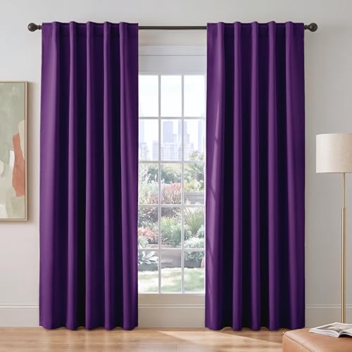 PONY DANCE Purple Blackout Curtains for Bedroom 2 Panels Set, Dark Purple Room Decor, Thermal Insulated Solid Back Tab Window Drapes for Living Room, W 42 x L 84 inch