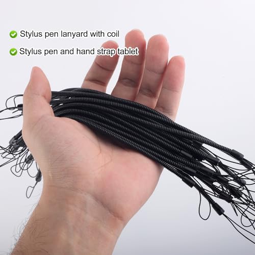 Image of 24pcs Elastic Lanyard Tether for Touch Pens, 11.81in Retractable Pen Leash Coil Spring Straps Anti-Lost Plastic Stylus Lanyard Cord Perfect Tool to Tie Drawing Pen to Touchscreen (Black)