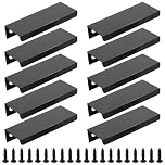 FL HUA 10 Pcs Concealed Drawer Handles with Screws, Aluminium Alloy Cupboard Handles Black Matt, Back Mount Finger Edge Pull for Wardrobe Kitchen Cabinet Drawer