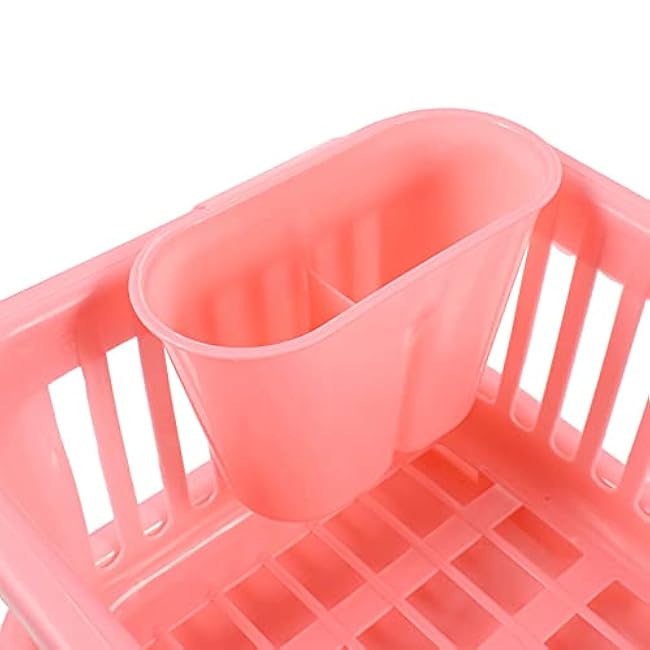 Environmental Plastic Kitchen Sink Dish Drainer Set Rack Washing Holder Basket Tray, 17.5 x 9.5 x 7INCH (Pink)