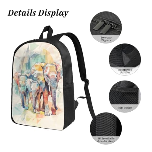 Modern Minimalist Elephant Backpacks 3 Pcs Multifunction High capacity Travel Backpack with Fun Graphic Cartoon Print for Hiking Commuting4