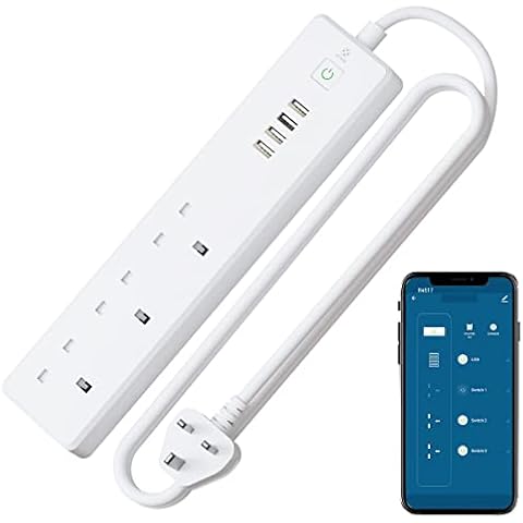WOOX Smart Power Strip,WiFi Extension Lead Compatible with Amazon Alexa Google Home Assistant, App Remote Voice Control,Surge Protector Extension with Plug 13A 3 AC Outlets 4 USB Ports Cover