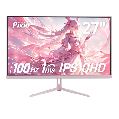 Image of Pixio Two PX275 Wave Pink 27 inch 100Hz Refresh Rate QHD 1440p Resolution IPS Panel 1ms MPRT Response Time Gaming Monitor and PS1D Wave Pink Dual Monitor Arm - Fits up to 32 inches and 19.8lbs