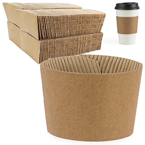 Image of FMP Brands [200 Pack] Kraft Coffee Cup Sleeves Disposable for Hot Drinks, Durable Corrugated Cardboard Cup Sleeves for 12-24 oz Cups, Beverage Insulator and Hand Protection for Hot & Cold Drinks
