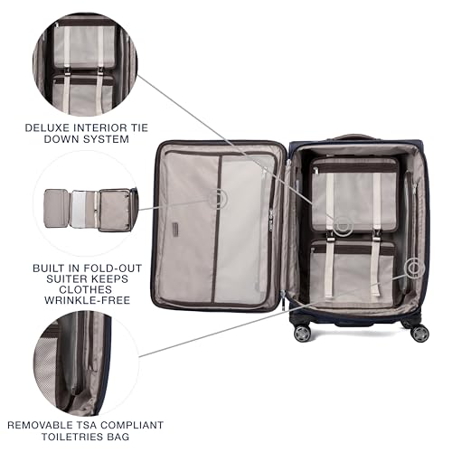 Image of Travelpro Platinum Elite Softside Expandable Checked Luggage, 8 Wheel Spinner Suitcase, TSA Lock, Men and Women, Navy Camouflage, Checked Medium 25-Inch