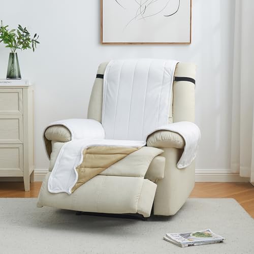 Image of Great Bay Home Velvet Recliner Cover - Washable Slipcover Furniture Protector with Elastic Straps - Furniture Cover for Dogs, Kids, and Pets - Stitched Detail (White)