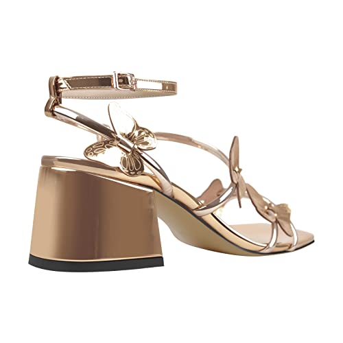 Onlymaker Women's Square Toe Low Block Heel Sandals Butterfly Strappy Bowknot Wedding Dressy Chunky Heel Sandals3