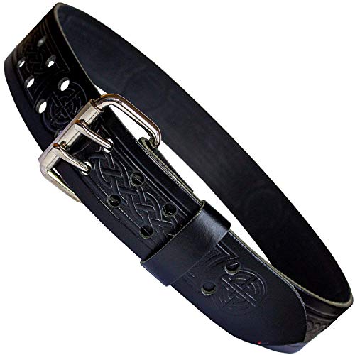 Ceinture à deux griffes en cuir gaufré celtique pour homme
