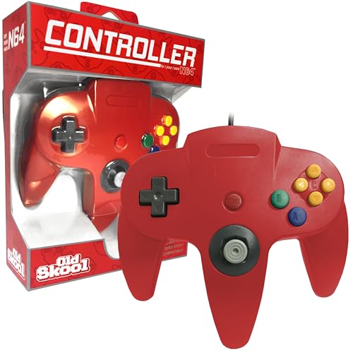Old Skool Classic Wired Controller Compatible with Nintendo 64, Red Gamepad