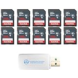 Grande capacité de stockage : chaque carte mémoire SanDisk Ultra SDXC UHS-I offre 256 Go pour stocker des photos haute résolution, des vidéos Full HD et des fichiers volumineux, parfait pour les photographes et vidéastes en déplacement. Cet ensemble comprend 10 cartes SD SanDisk Ultra de 256 Go et 1 lecteur multi-emplacements Everything But Stromboli