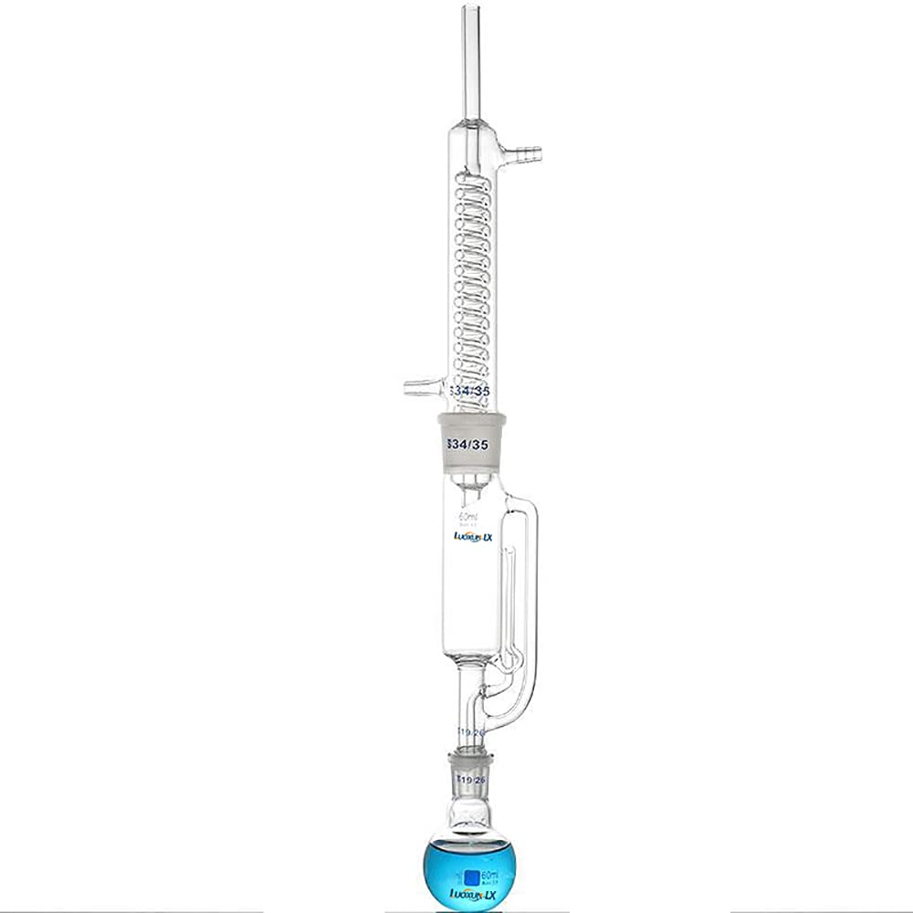 Kit de extractor Soxhlet de 1000 ml,Aparato de extracción Soxhlet con condensador,Frasco de fondo plano,Cristalería de laboratorio (1000 ml), transparente