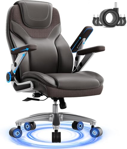 Image of Big and Tall Office Chair with 5D Arms, Fabric & PU Leather Heavy Duty Desk Chair, Adjustable Lumbar Support & Height, Tilt Function, High Back Ergonomic Executive Computer Chair