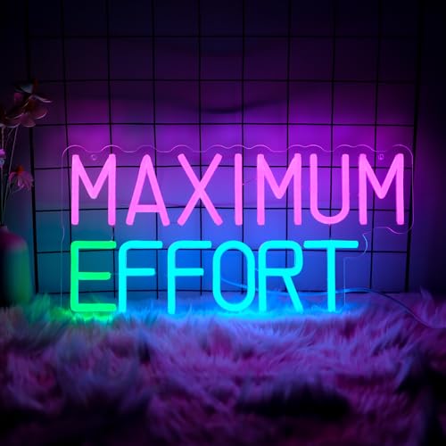 Image of inchMAXIMUM EFFORT inch Neon Signs, Large Neon Signs, LED Neon Signs for Wall Decorations, Neon Wall Lights with USB Power Supply, Neon Wall Lights for Bedroom Living Room Bar Wall Art Neon Christmas