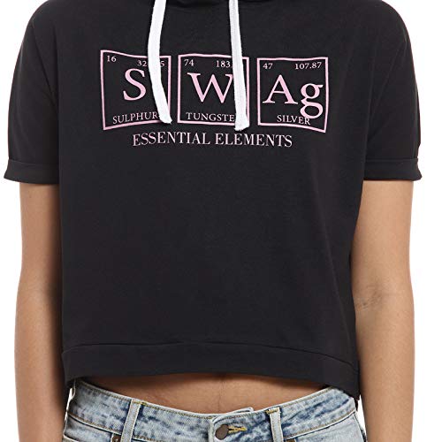 Image of PINACOLADA Women's Hooded Cropped Top for Casual Wear | Crew Neck | Short Sleeve |Poly Cotton Top Crafted with Regular Sleeve & Comfort Fit for Everyday Wear