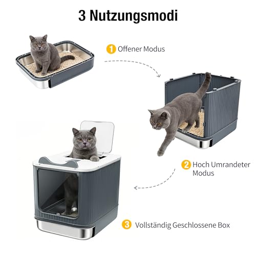 Geschlossenes Katzentoilette, Katzenklo Edelstahl mit Deckel, Katzenklo Matte und Katzenklo Schaufel, Metal Cat Litter Box für Katzen bis 5.4 kg – Bild 3