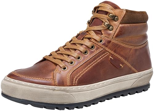 Image of Jousen Fashion Mens Casual Shoes High Top Leather Sneakers for Men (AMY5141A yellowbrown 10)