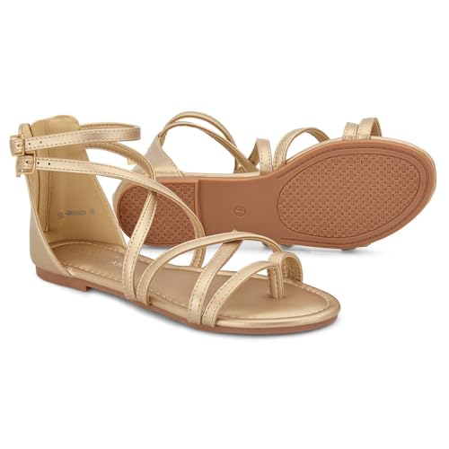 Image of Shoe Land Gladiator Sandals for Women - Strappy Flat Sandals with Ankle Strap & Back Zipper | Fisherman Thong Strappy Style for Walking, & Daily Wear | Trendy 2025 Summer