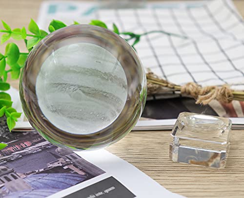Image of 3 Inch /80MM Jupiter Crystal Ball, Display Globe Full Sphere Glass Paperweight with Clear Stand 3D Laser Engraved Glass Ball Sphere(Gifted Box Package)